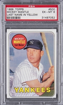 1969 Topps #500 Mickey Mantle, "Last Name In Yellow" – PSA EX-MT 6